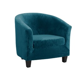 MIFXIN Tub Chair Slipcover 2-Piece Velvet Barrel Club Chair Covers with Cushion Cover Stretchy Soft Washable Armchair Sofa Couch Furniture Protector for Living Room Hotel Counter Cafe (Deep Blue)