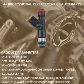 Dasbecan 8 boquillas de inyectores de combustible 12594512 compatibles con GMC Yukon Sierra 1500 Chevy Tahoe Avalanche Silverado 1500 5.3L 6.0L V8 FLEX/GAS reemplaza # 217-2436