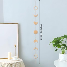 Auliuse Moon Phase Wall Decor Home Decor,Moon Phase Wall Art Decoration for Living Room Bedroom Office,Vertical Hanging Boho Decor for Home,Gold A