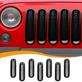 Hoolcar Front Grill Mesh Inserts Clip-in Honeycomb Grille Guard Cover Fit for Jeep Wrangler JK JKU 2007-2017, Exterior Accessories, Black