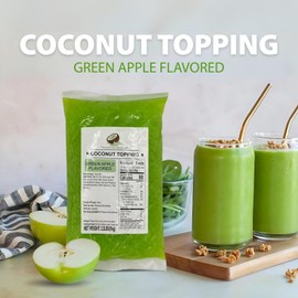 Soeos Green Apple Coconut Jelly Strips, 2.2 lbs (1 Kg) – Sweet & Chewy Tropical Snack, Ready-to-Eat Dessert Topping for Drinks, Bubble Tea, and Ice Cream