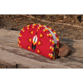 buybeaded Beaded Coin Purse, Change Purse For Women, Zippered Change Pouch Wallet, Small Leather Pouch, designer key pouch, brownish-red, Coin Purse