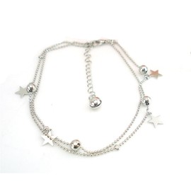 Boowhol Women's 925 Sterling Silver Anklet Double Chain Bracelet Foot Decorative Beads Stars, enamel, without stone
