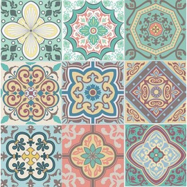 Pack of 27 Mixed Pastel Tile Stickers 6x6 or 4x4 Kitchen Bathroom DIY tiling Traditional Vintage Design Peel and Stick (6 inch Mixed Pastel Modern)