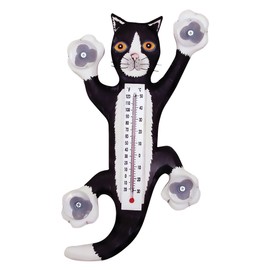 Songbird Essentials SE2170901 Climbing Black & White Cat Small Window Thermometer (Set of 1)