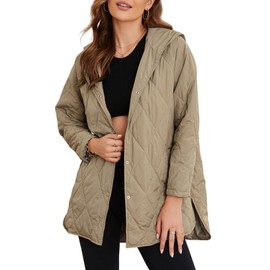 EVALESS Winter Coats for Women Diamond Quilted Jackets Khaki Long Sleeve Button Down Puffer Jacket Warm Fall Outfits Business Casual Clothes for Women Fashion 2025 Down Jacket with Pockets, X-Large