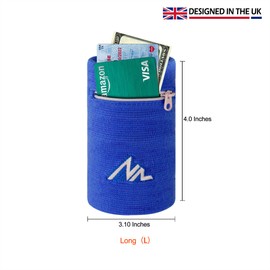 NEWZILL Wrist Wallet (Wristband) with Zipper - for Running, Walking, Basketball, Tennis, Hiking, Cross-Fit and More (Long, Blue)