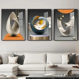 3pcs Modern Geometric Wall Art-Abstract Canvas Print Elegant Living Room Decor