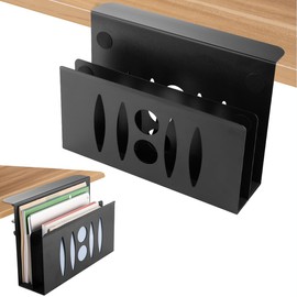 METALHSL 2 Tier Desk Side Storage, Under Desk Storage, No Drill Steel Hanging Desk Organizer, Laptop Holder, Desk Storage Holder for Office & Home.(Black)