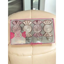 Peppermint Square Pink & White Glitter Candy Cane Clip Christmas Tree Ornaments Set Of 4 New 3.5”