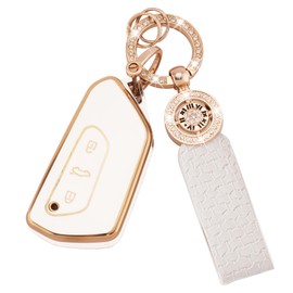 Koaudb Car Key Case Fits 2020-2022 VW Golf 8 ID.3 ID.4 Seat Leon Tarraco Ateca Formentor Leon 3-Button Car Key Cover TPU Key Case with Key Chain (C-Vlw-3D)