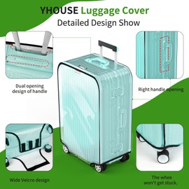 YHOUSE Suitcase Covers For Luggage, 28 Inch Clear PVC Luggage Covers Protector Full Thicken Transparent Waterproof Suitcase Sleeve With Large Velcro for 20"-30" Wheeled Suitcases
