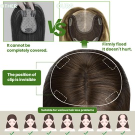 kolala Hair Toppers for Women Real Human Hair, 6x7 inch Larger Silk Base 150 Density 75 grams 16inch Balayage Chocolate Brown To Caramel Blonde Wiglet Top Pieces Add Volume（#4274 16inch）