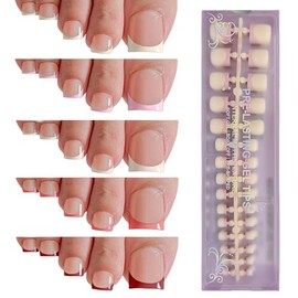 OPkssnails Uñas postizas cortas para pies, 150 unidades, tonos de piel, punta francesa, para mujer, uñas postizas de gel suave prediseñadas, extension