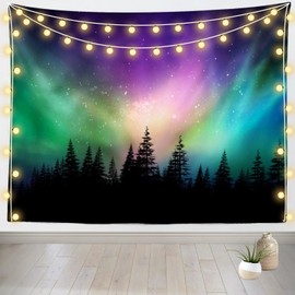 Loccor Northern Lights Tapestry Forest Colorful Aurora Borealis Starry Sky Tapestries Aurora Tapestries Home Bedroom Living Room Decor 92''x70''
