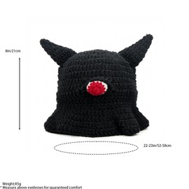 Hshsclth - Sombrero de ganchillo divertido monstruo espeluznante lindo hecho a mano con cuernos de diablo y globo ocular 3D para Halloween, Negro -, Talla única
