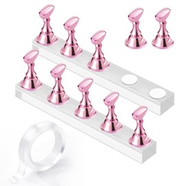 Makartt Nail Stand for Nails Art Display Practice Nail Holder for Painting Nails Stand for False Nail Press On Designs Magnetic Fake Nail Holder with 1M Double-sided Tape For Home DIY Salon Supplies