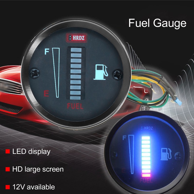 LED Fuel Meter Gauge Indicator 52mm Dia 12V Adjustable Resistance