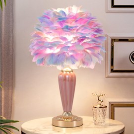 ZYLEISENBAO Colorful Feather Lamp Fluffy Table Lamp Furry Bedside Lamp Romantic Princess Lights Goose Feather Night Light for Bedroom Wedding Decor Valentines Dating Livingroom Hotel Office
