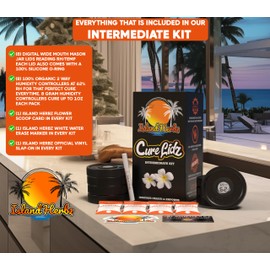 ISLAND HERBZ Intermediate Cure Kit Fits All Wide Mouth Mason Jars: 8 Airtight Digital Cure Lids, 8-8 Gram Organic 2 Way Humidity Controllers 1 Scoop Card 1 White Erase Marker 1 Slap-On (8-Pack)