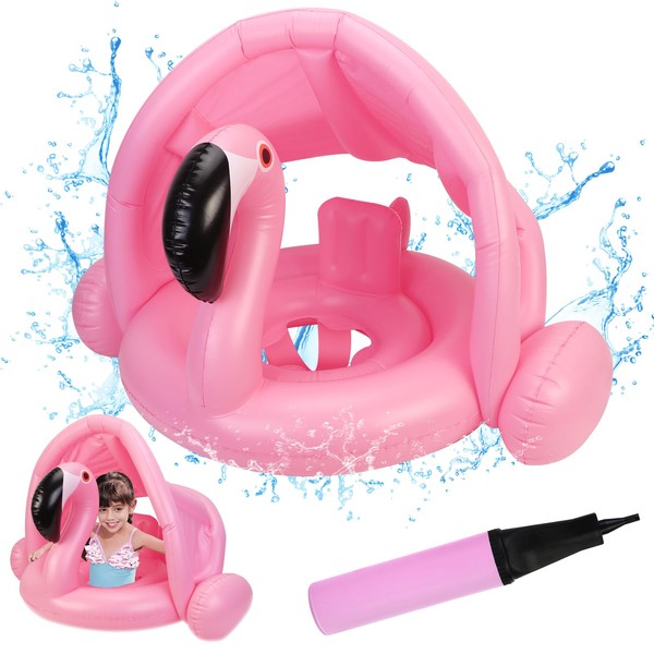Vspek Flamingo Baby Swimming Ring with Removable Sun Canopy, Float