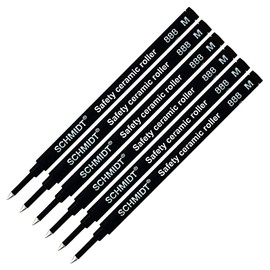 6 X Schmidt 888 Rollerball Refill - Medium - Black Ink - (Made In Germany)