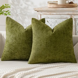 MIULEE Pack of 2 Olive Green Decorative Pillow Covers 18x18 Inch Soft Chenille Couch Throw Pillows Farmhouse Cushion Covers for Home Decor Sofa Bedroom Living Room