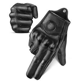 KEMIMOTO Motorcycle Gloves, Leather Motorcycle Riding Gloves for Men and Women, Touchscreen Motorbike Gloves for Motorcross Racing BMX MTB Cycling with Hard Knuckle Black L