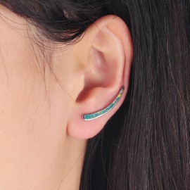 CiNily Opal Earrings, Ear Cuffs Climber Earrings for Women Hypoallergenic, 14K White Gold Cartilage Earrings Crawler Stud Earrings Dainty Trendy Jewelry Fashion Earring Birthday Gift for Women