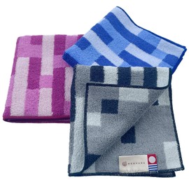Imabari Towel, Antibacterial, Antiviral, Cleanse, Made in Japan, Towel Handkerchief, Set of 3, Graphline, 3 Color Set, Approx. 9.8 x 9.8 inches (25 x 25 cm)