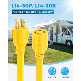 Kohree 10FT 30 Amp Generator Extension Cord 4 Prong, NEMA L14-30P/L14-30R, Generator Power Locking Cord for Manual Transfer Switch, Electric Extension Wire 10 Gauge 125/250V, 7500W with Cord Organizer