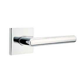 EMTEK Square Rosette Privacy Set with Matching Finish Stuttgart Lever - Choice of Left/Right Handing and 7 Finishes - 5210STULHUS26 - Left Handed (LH) - Polished Chrome (US26)