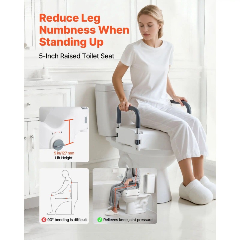 300 Lbs Load Capacity 5-Inch Lift Height Widened Commode Elevated