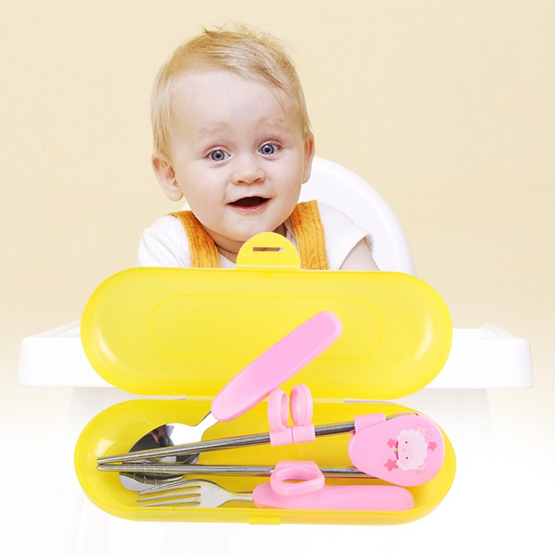 3Pcs/Set Stainless Steel Spoon Fork Chopsticks Child Cutlery Kids Training