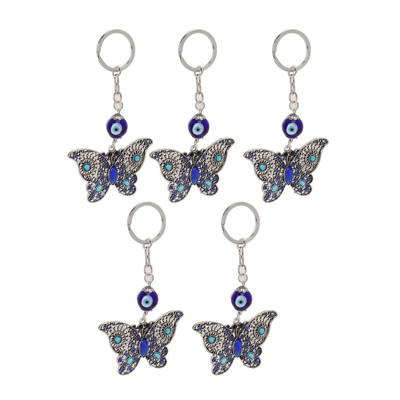 5Pcs Rhinestone Keychain Handcrafted Exquisite Beautiful Shiny Butterfly Shape Evil