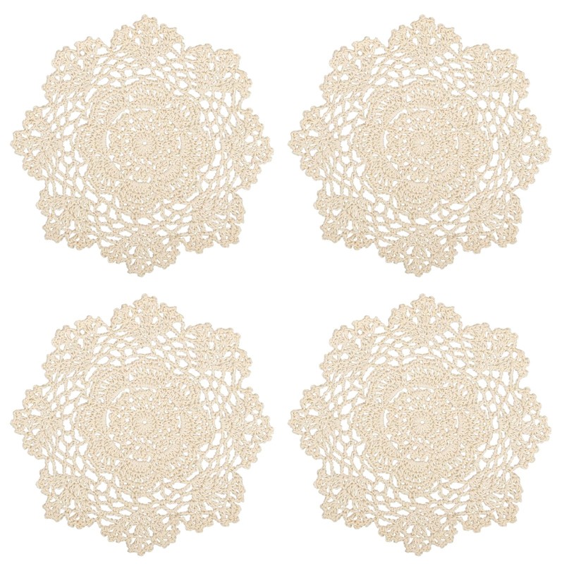 kilofly Crochet Cotton Lace Table Placemats Doilies Value Pack, 4pc,
