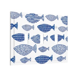 Abstract Fish Trellis 3-Gang Toggle Light Switch Cover Indigo Blue Decorative Wall Plates Cover Triple Toggle Electrical Switchplate Faceplate for Art Home Decor