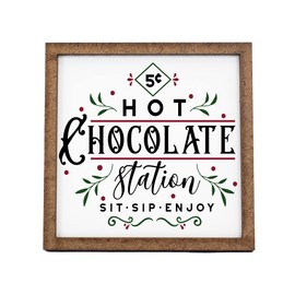 Hot Chocolate Station Sign - Tier Tray Sign - Mini Wooden Sign - Christmas Sign - Wood Sign - Shelf Sitter - Home Decor (6" x 6")