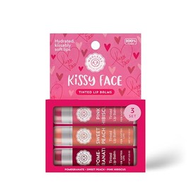 Tinted Lip Balm Set: All-Natural Shea Butter, Beeswax, Coconut Oil, Vitamin E Infused Lip Moisturizer Care Treatment (3 Pack, Kissy Face)