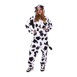 Rubie's Rubies Kuh-Kostüm für Erwachsene, Unisex, Einheitsgröße, weißer Jumpsuit mit schwarzen Flecken und Kapuzenschwanz, original