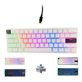 ONE-UP Portable 60% Mechanical Gaming Keyboard LED Backlit Compact 61 Keys Mini Wired Office Keyboard with Blue Switch PBT Keycaps for Windows Laptop PC Mac.（White/Black）