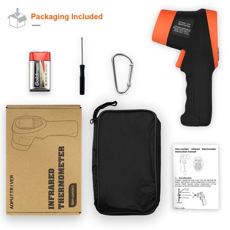 Infrared Thermometer, AP-985C-APP IR Thermometer Range -50℃～800℃, D:S=16:1, Non-Contact Gun,