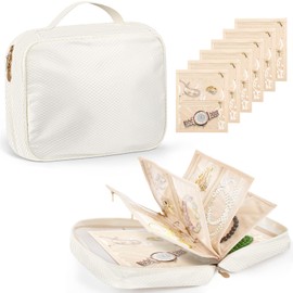 Dayacoco Travel Jewelry Organizer, Jewelry Storage Case Box with 6 Transparent Portable Clear Zipper Velvet Pouches for Earrings, Necklaces, Rings, Bracelets, Traveling, Gifts for Women (Beige)