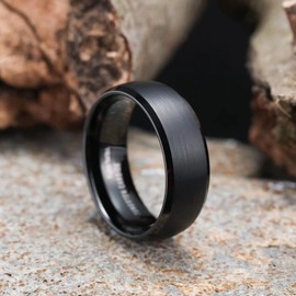 King Will Black Domed Tungsten Ring 8mm Brushed Matte Finished Wedding Band Size 9.5