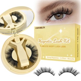 Magnetic Eyelashes Kit No Glue Needed Eyelashes Wispy Natural Magnetic Lashes with Applicator Reusable Easy Apply False Lashes without Eyeliner by Anforlin