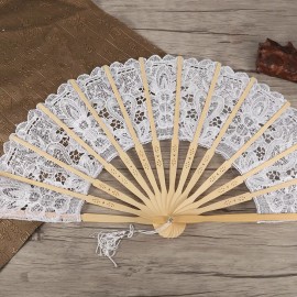 Generic Abanico Blanco Blanco Con Encaje Hueco De Estilo Chino Vinta