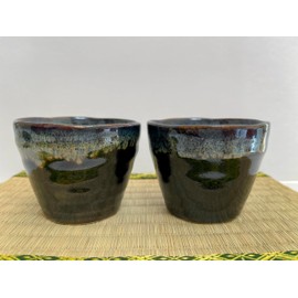 Japanese Mino Ware Ceramic Soba Choko Cups 7.4 Fluid Ounces, Dipping Cups Cold Noodles Bowl Tenmoku Pattern Set of 2 from Japan TR67431