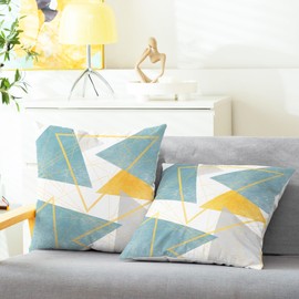 CaliTime Throw Pillow Covers Pack of 2 Cozy Fleece Triangles Lines Geometric Decorative Cushion Cases for Couch Bed Sofa Farmhouse Decoration 18 X 18 Inches Smoke Blue