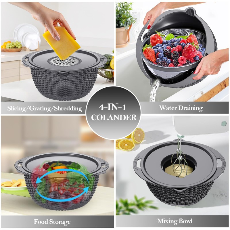 4-in-1 Colander with Bowl Set – Food Strainers and Colanders