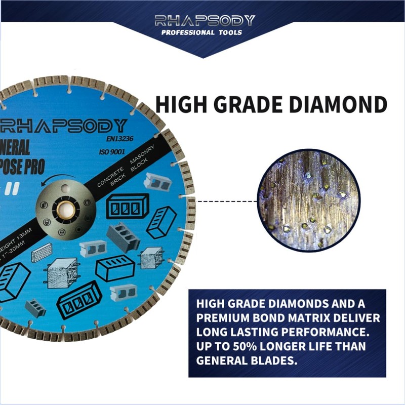RHAPSODY 14 Inch Diamond Concrete Saw Blade, Turbo Segmented General